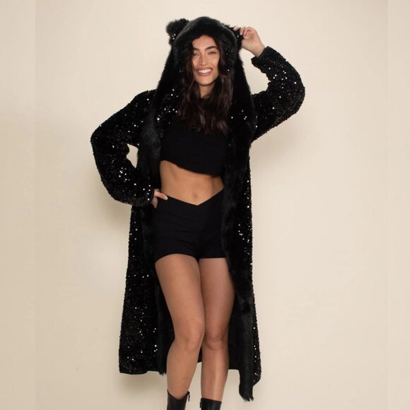 SpiritHoods black panther long black sequin coat - Picture 1 of 4
